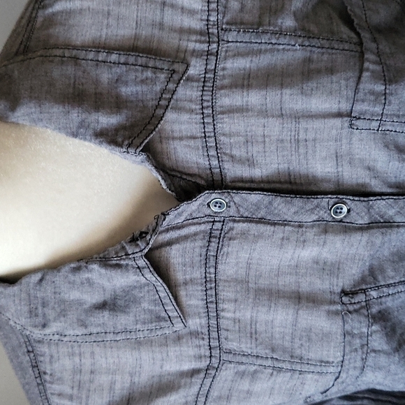 Maurices semi sheer gray button down top with crinkle sleeves - Picture 3 of 12